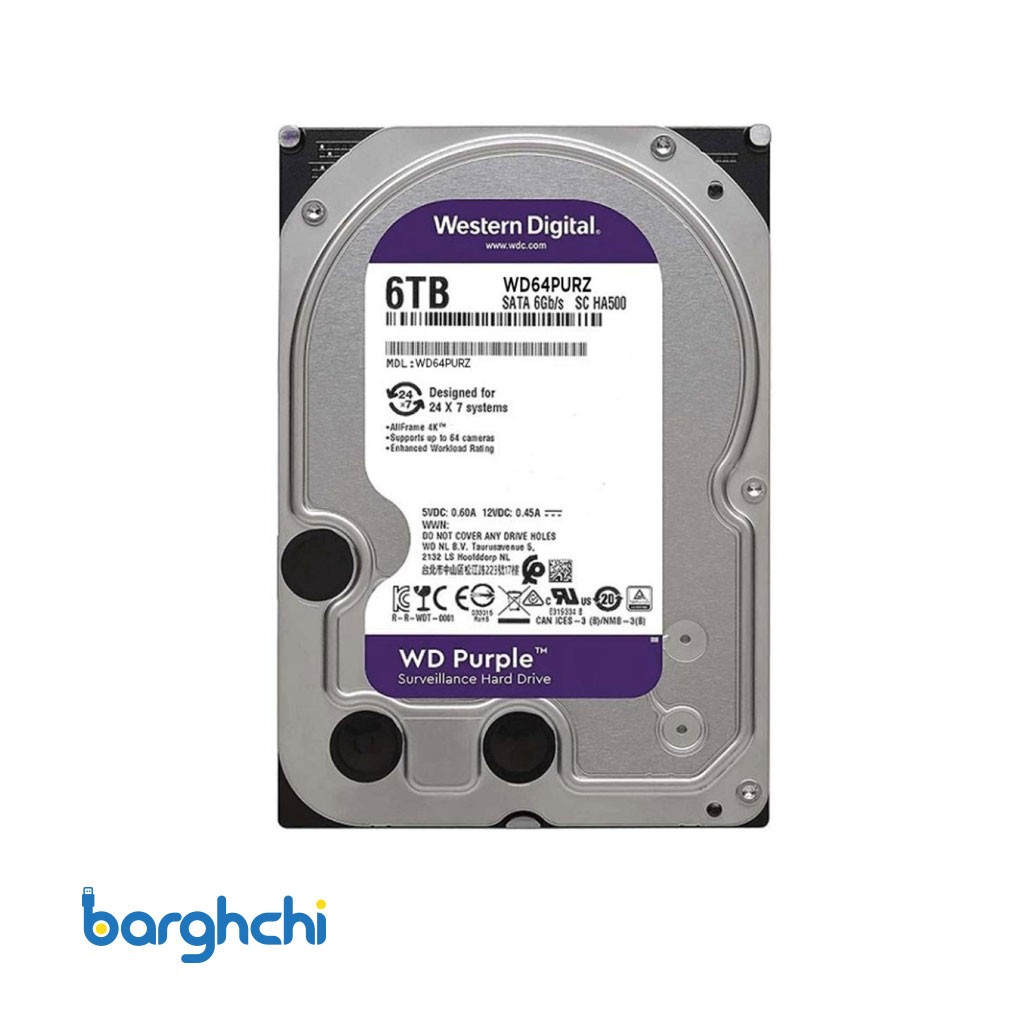 حافظه اچ اچ دی وسترن دیجیتال  Purple Surveillance WD64PURZ ظرفیت 6 ترابایت