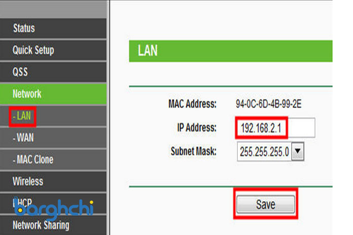 آدرس IP برای LAN روتر