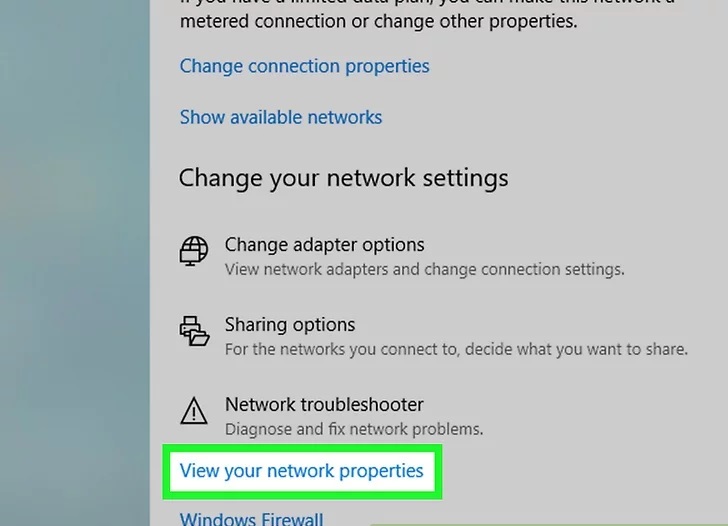 گزینه View your network properties
